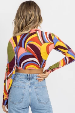 WINWIN APPAREL 70S PRINT MULTICOLOR COLLARED CROP TOP NEW ARRIVALS