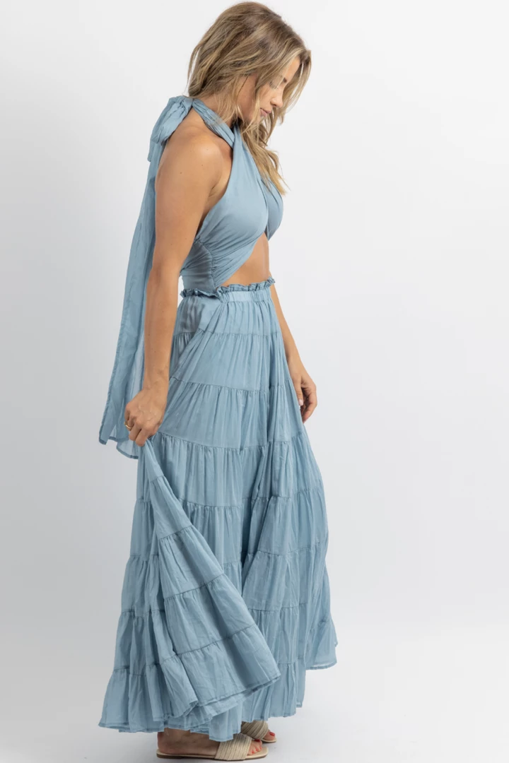 MABLE AZUL CROSSOVER TIE TIERED MAXI DRESS 4 MABLE AZUL CROSSOVER TIE TIERED MAXI DRESS