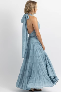 MABLE AZUL CROSSOVER TIE TIERED MAXI DRESS 11 MABLE AZUL CROSSOVER TIE TIERED MAXI DRESS