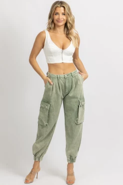 Signature 8 OLIVE ACID WASHED CARGO PANT