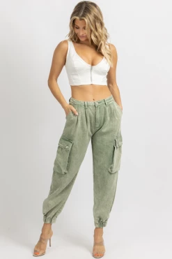 Signature 8 OLIVE ACID WASHED CARGO PANT