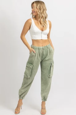 Signature 8 OLIVE ACID WASHED CARGO PANT