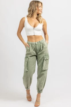 Signature 8 OLIVE ACID WASHED CARGO PANT