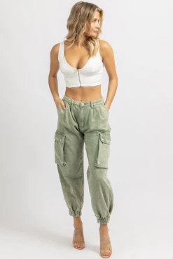 Signature 8 OLIVE ACID WASHED CARGO PANT