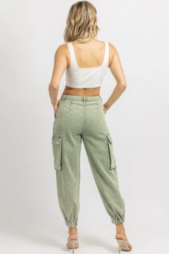 Signature 8 OLIVE ACID WASHED CARGO PANT