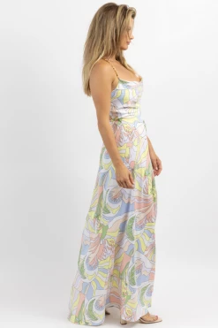 LUXXEL NEW ARRIVALS AMALFI GOLD CHAIN SATIN MAXI DRESS