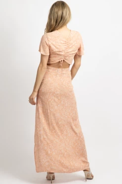 LEVEE APRICOT WOVEN PRINT MAXI + CROP SET NEW ARRIVALS