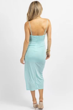 HEY BABE AQUA KNIT SLINKY SIDE SLIT MIDI DRESS