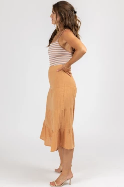 OLIVACEOUS ARAGON GAUZE TIERED MIDI SKIRT 10 OLIVACEOUS ARAGON GAUZE TIERED MIDI SKIRT