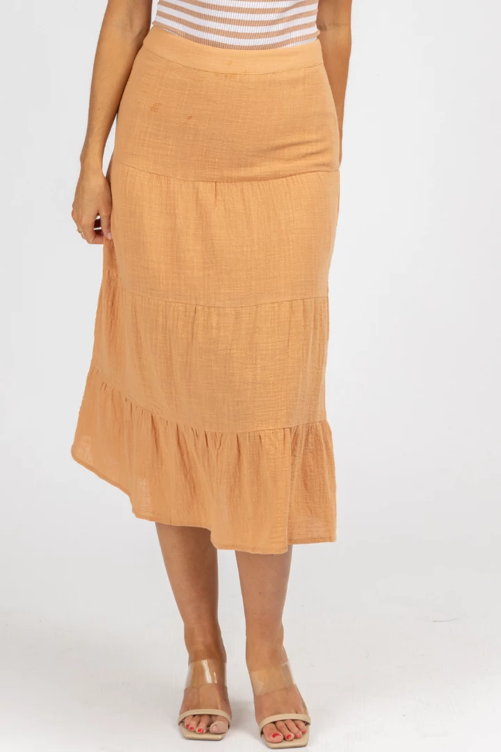 OLIVACEOUS ARAGON GAUZE TIERED MIDI SKIRT 2 OLIVACEOUS ARAGON GAUZE TIERED MIDI SKIRT