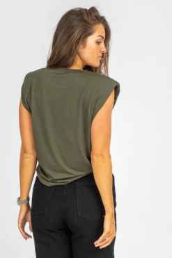 VENTI6 CLOTHING ARMY GREEN SLEEVELESS SHOULDER PAD TOP