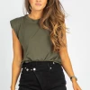 VENTI6 CLOTHING ARMY GREEN SLEEVELESS SHOULDER PAD TOP
