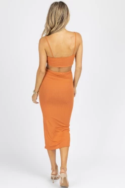 ENDLESS BLU AUTUMN CUTOUT RIBBED MIDI DRESS NEW ARRIVALS