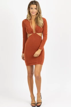 ENDLESS BLU AUTUMN LONGSLEEVE HALTER OPEN SIDE MINI DRESS NEW ARRIVALS