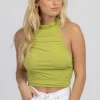 BAILEY ROSE NEW ARRIVALS AVOCADO RUCHED HALTER BACKLESS TOP