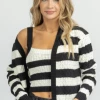 DANCE AND MARVEL B+W STRIPE CABLEKNIT CAMI CARDI SET
