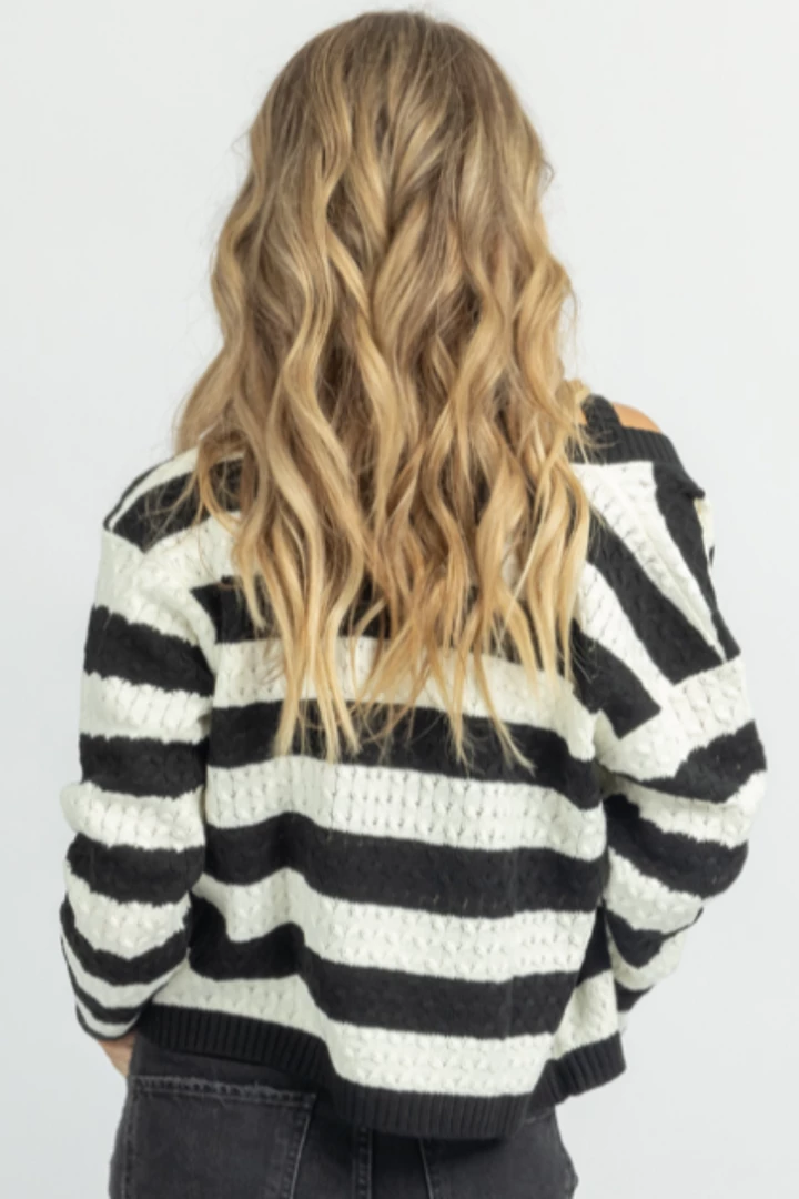 DANCE AND MARVEL B+W STRIPE CABLEKNIT CAMI CARDI SET 5 DANCE AND MARVEL B+W STRIPE CABLEKNIT CAMI CARDI SET