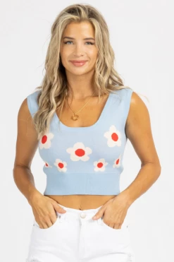 BAILEY ROSE BABY BLUE DAISY SWEATER TANK