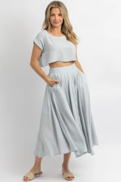 MABLE SKY BLUE LINENLIKE CROP + MIDI SET NEW ARRIVALS