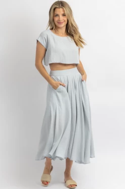 MABLE SKY BLUE LINENLIKE CROP + MIDI SET NEW ARRIVALS