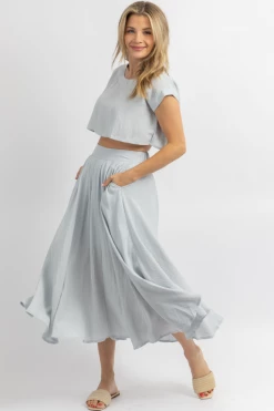 MABLE SKY BLUE LINENLIKE CROP + MIDI SET NEW ARRIVALS