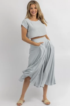 MABLE SKY BLUE LINENLIKE CROP + MIDI SET NEW ARRIVALS