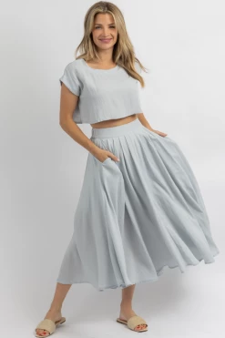MABLE SKY BLUE LINENLIKE CROP + MIDI SET NEW ARRIVALS