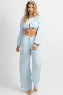 MNI LIGHT BLUE OPEN FRONT PANT SET