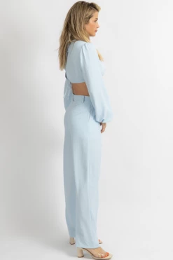 MNI LIGHT BLUE OPEN FRONT PANT SET