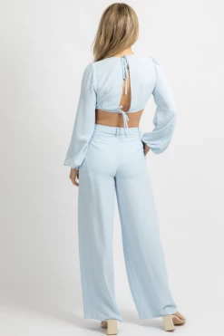 MNI LIGHT BLUE OPEN FRONT PANT SET