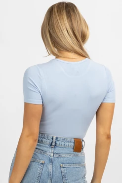 LE LIS NEW ARRIVALS SKY BLUE ROUNDNECK RIBBED BODYSUIT