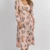 SUNDAY UP NEW ARRIVALS BABY PINK FLORAL OPEN SIDE BUCKLE MIDI DRESS