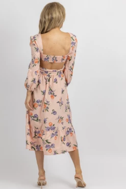 SUNDAY UP NEW ARRIVALS BABY PINK FLORAL OPEN SIDE BUCKLE MIDI DRESS