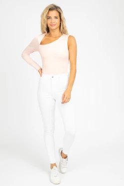 LE LIS BABY PINK ASYMMETRICAL ONE SLEEVE BODYSUIT