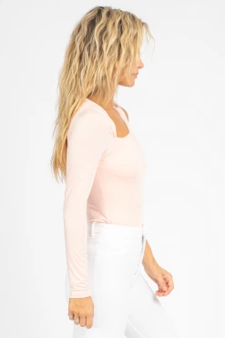 LE LIS BABY PINK ASYMMETRICAL ONE SLEEVE BODYSUIT