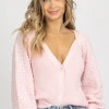 DEE ELLY BABY PINK PEARL DETAIL CARDIGAN SWEATER NEW ARRIVALS