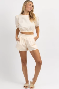 DAY + MOON BARCELONA IVORY LINEN SHORT SET NEW ARRIVALS