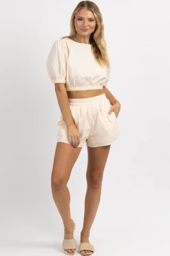 DAY + MOON BARCELONA IVORY LINEN SHORT SET NEW ARRIVALS