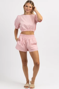 DAY + MOON BARCELONA PINK LINEN SHORT SET NEW ARRIVALS