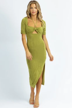 ENDLESS BLU BASIL SHORT SLEEVE HALTER NECK MAXI DRESS