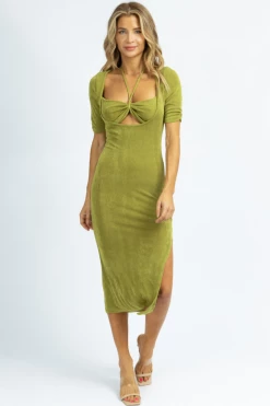 ENDLESS BLU BASIL SHORT SLEEVE HALTER NECK MAXI DRESS