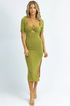 ENDLESS BLU BASIL SHORT SLEEVE HALTER NECK MAXI DRESS