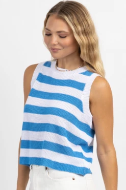 DEE ELLY NEW ARRIVALS BEACH DAY BLUE STRIPED KNIT TANK