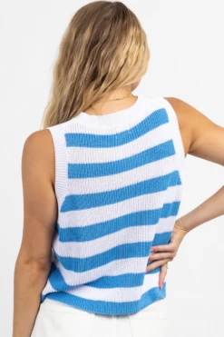 DEE ELLY NEW ARRIVALS BEACH DAY BLUE STRIPED KNIT TANK