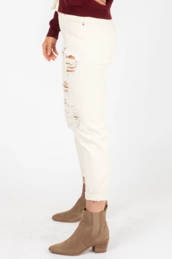 Q2 BEIGE RIPPED BOYFRIEND JEAN CLOTHING