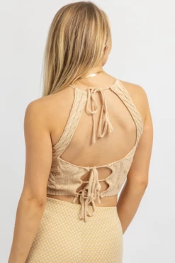 PAPERMOON TAUPE KNIT BACKLESS SELF-TIE CROP NEW ARRIVALS