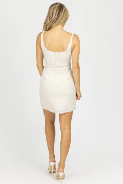 LE LIS CREAM OPEN FRONT TWIST MINI DRESS CLOTHING