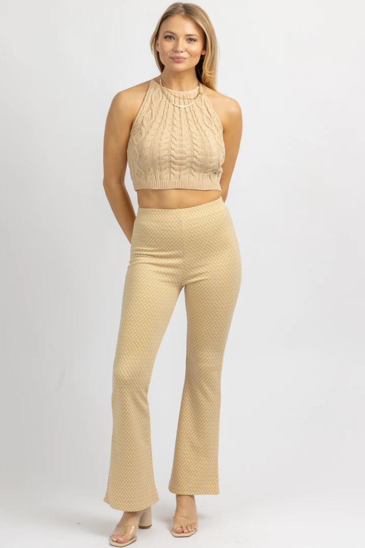 MISS LOVE BEIGE KNIT PRINT FIT + FLARE PANT 5 MISS LOVE BEIGE KNIT PRINT FIT + FLARE PANT