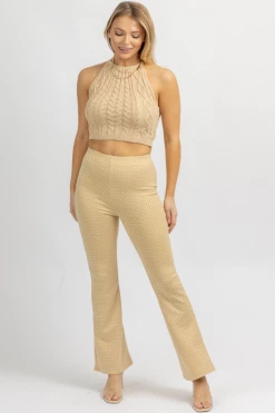 MISS LOVE BEIGE KNIT PRINT FIT + FLARE PANT