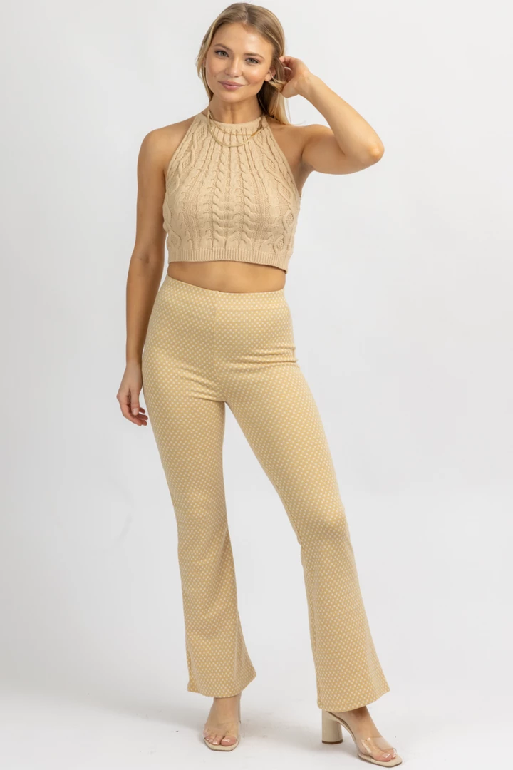 MISS LOVE BEIGE KNIT PRINT FIT + FLARE PANT 4 MISS LOVE BEIGE KNIT PRINT FIT + FLARE PANT